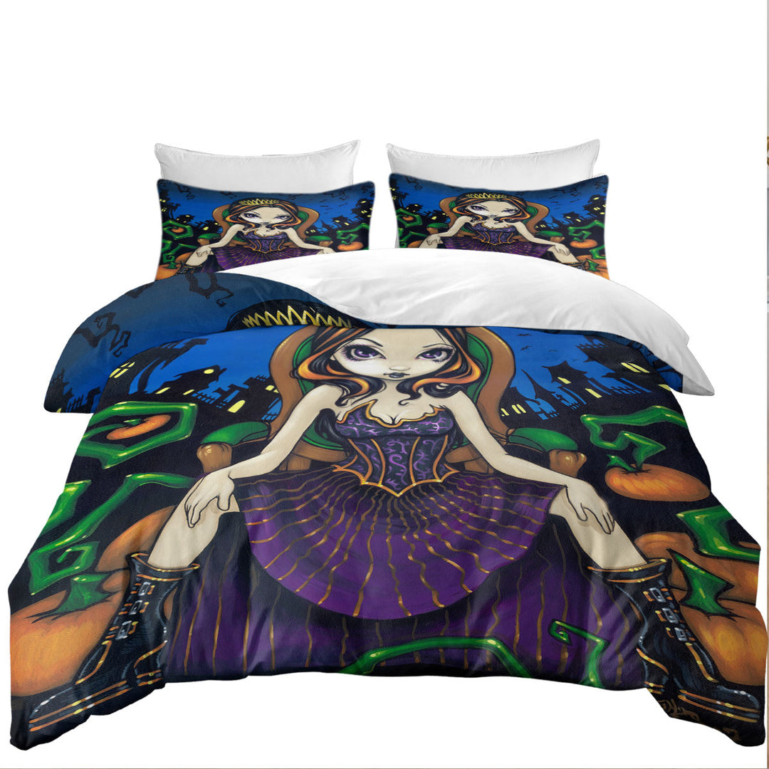 Duvet Cover Queen with Cute Goth Girl Queen of Halloween