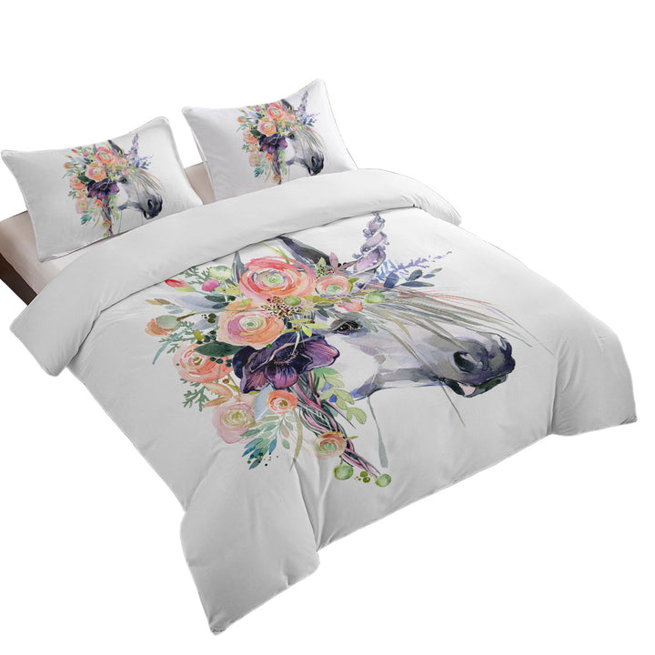 Duvet Cover Queen with Floral Head Unicorn