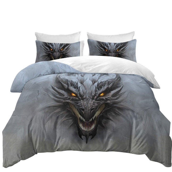 Duvet Cover Queen with Grey Concrete Scary Dragon