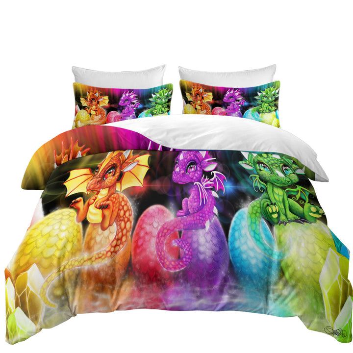 Duvet Cover Queen with Multi Color Spectrum Lil Dragons