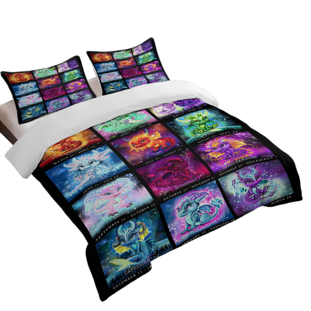 Duvet Cover Queen with Multi Colored The Zodiacs Lil Dragons