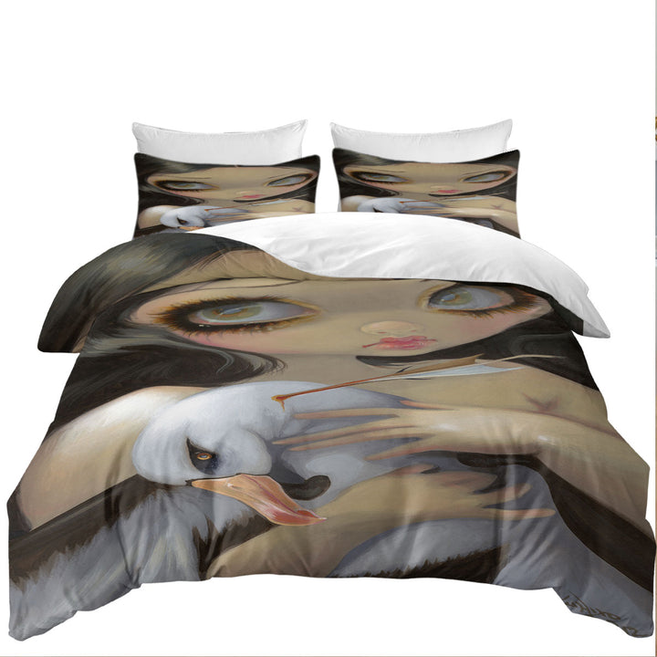 Duvet Cover Queen with My Albatross Sad Art Painting Girl and Albatross