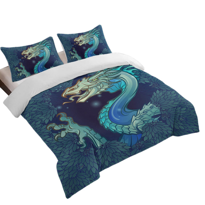 Duvet Cover Queen with Scary Blue Dragon