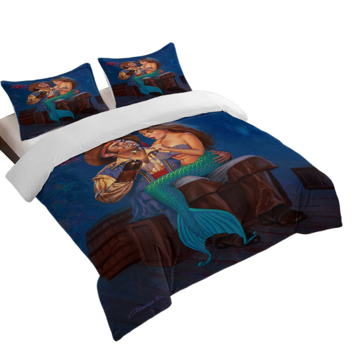 Duvet Cover Queen with The Proposal Funny Cool Pirate and Mermaid