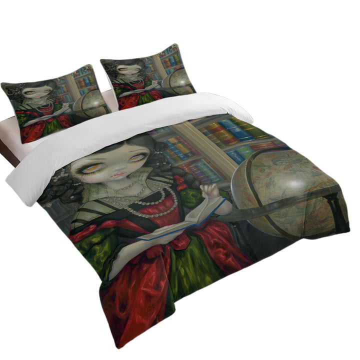 Duvet Cover Queen with The Vampires Dark Library I Vampiri La Libreria