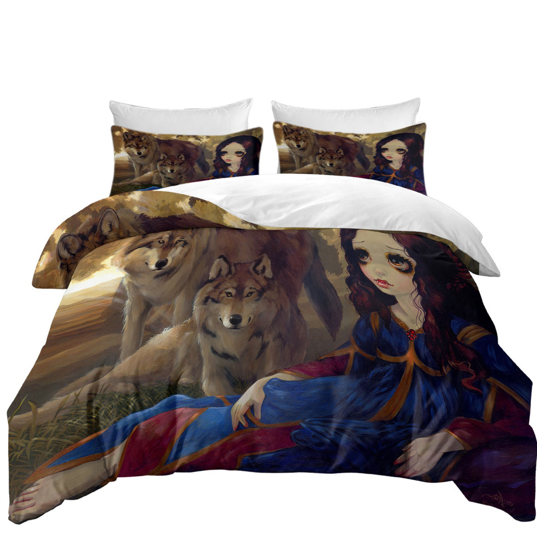 Duvet Cover Queen with Vampire Girl and Wolves Dark Art I Vampiri I Lupi