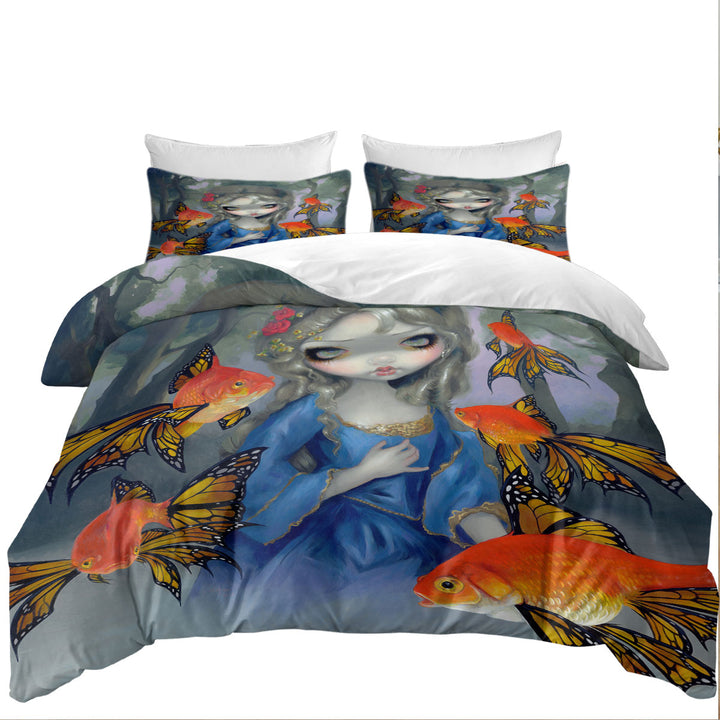 Duvet Cover sale with Beautiful Girl and the Goldfish Butterflies