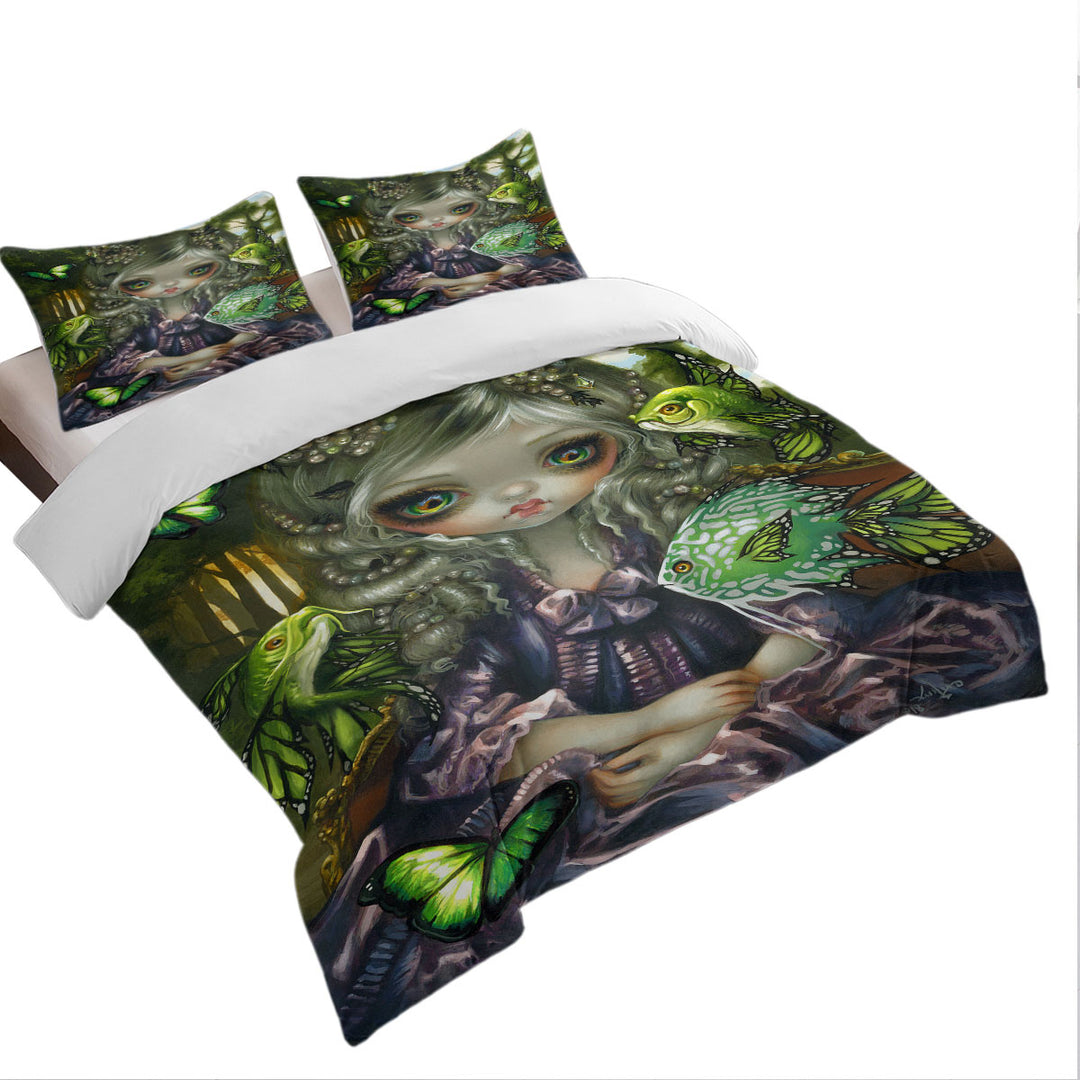 Duvet Cover sale with Beautiful Girl and the Green Fish Butterflies