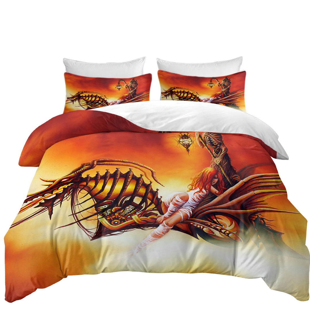 Duvet Cover sale with Cool Art the Death Ferryman Dragon Motorcycle and Girl