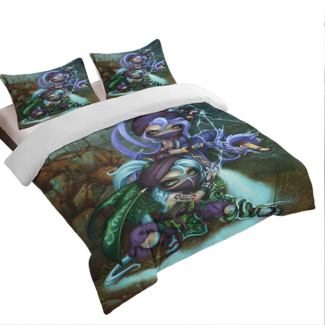 Duvet Cover sale with Cool Ninja Dragonlings Stormy Landscape