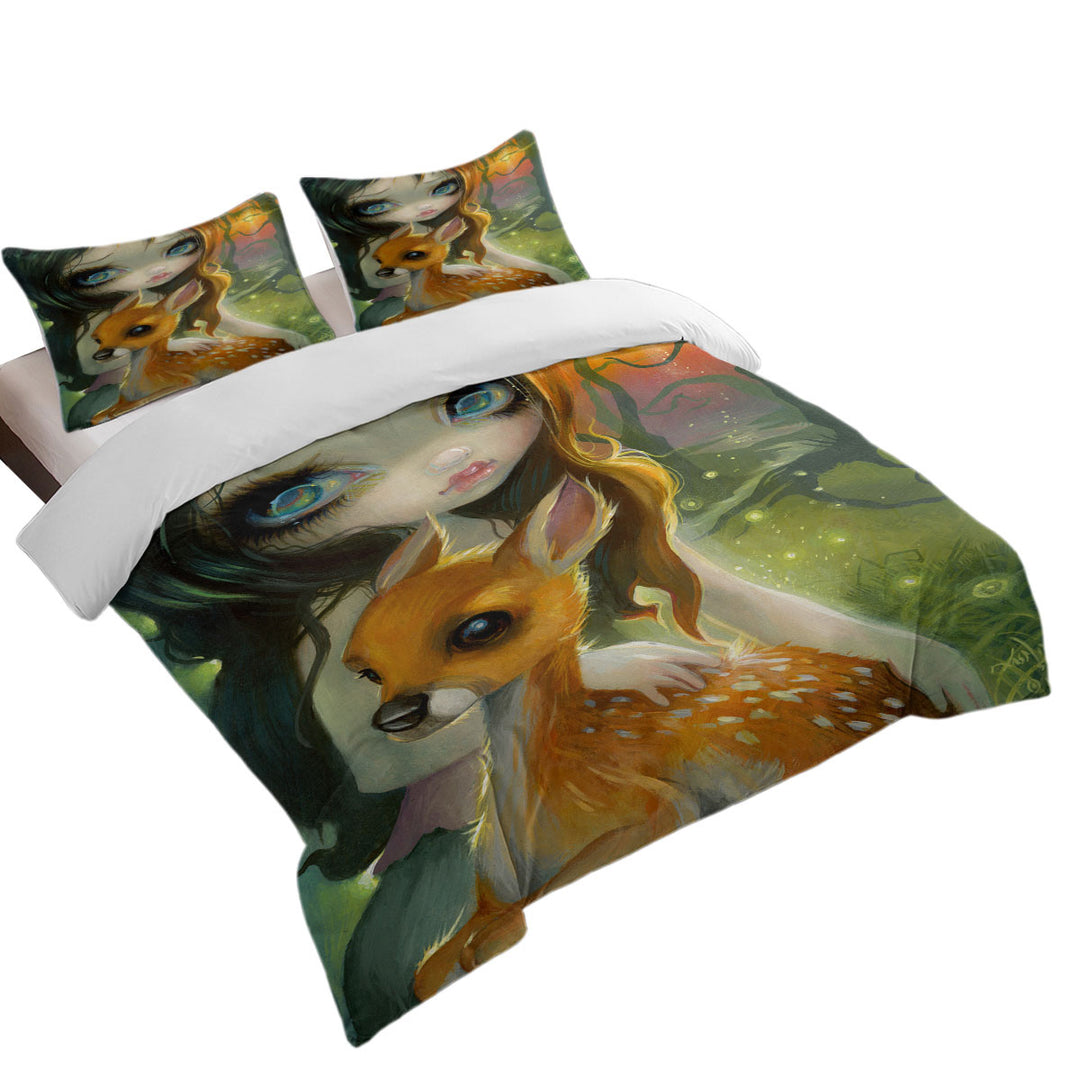 Duvet Cover sale with Fairytale Art Brother and Sister Deer and Girl