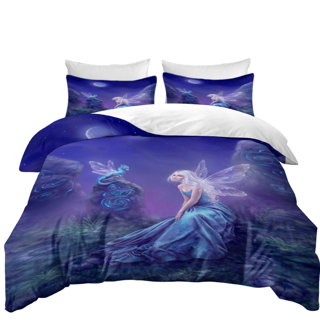 Duvet Cover sale with Fantasy Art the Moon Light Blue Dragon Fairy