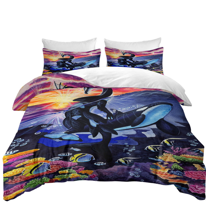 Duvet Cover sale with Fine Art Ocean Sunrise Corals Fish Whales and Dragon