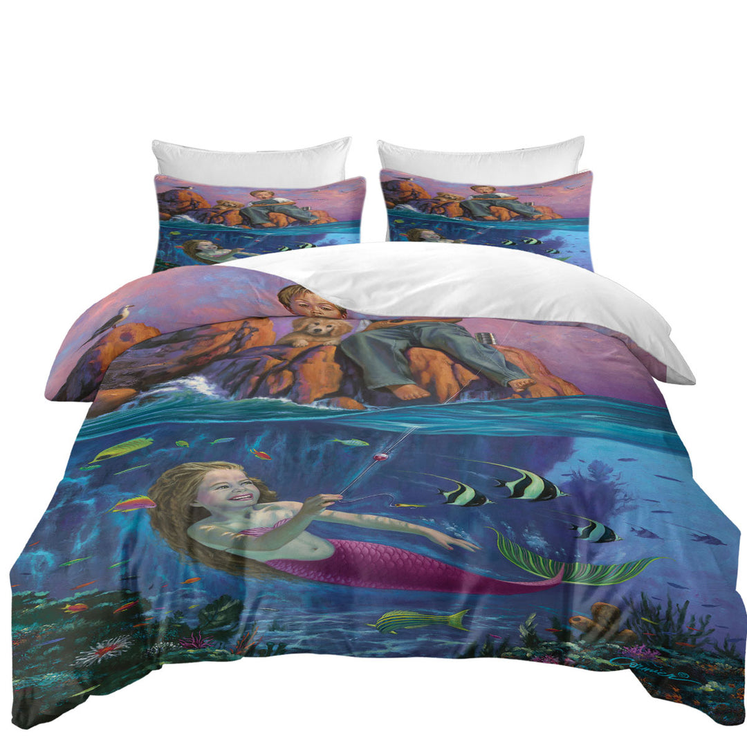 Duvet Cover sale with Fun Kids Design Catch of the Day Boy and Mermaid