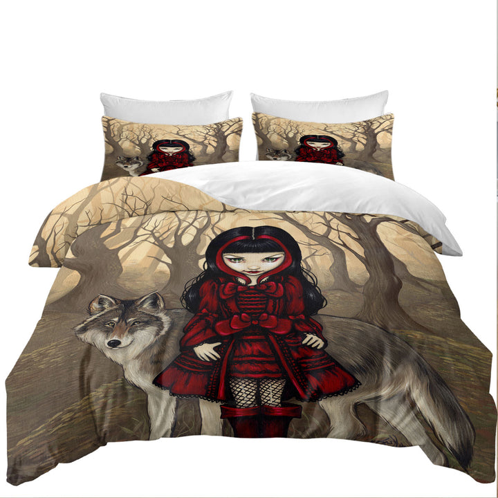 Duvet Cover sale with Gothic Style Wolf and Red Riding Hood in Autumn