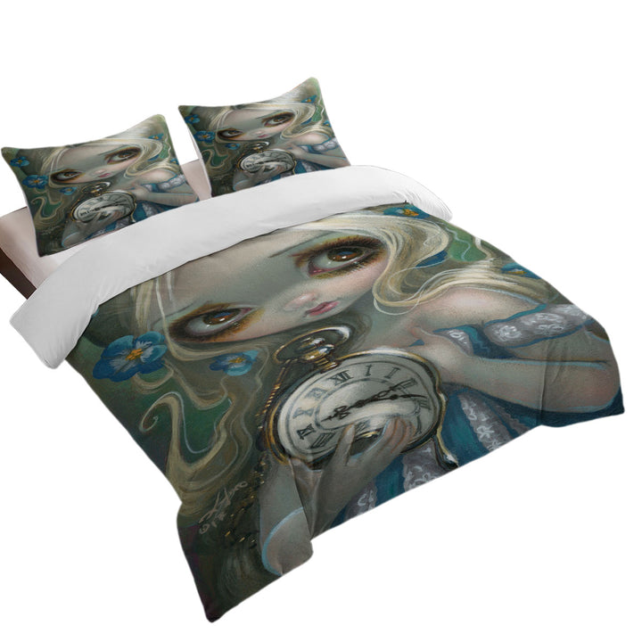 Duvet Cover sale with Kids Fantasy Art Keeping Up Alice Holding a Clock