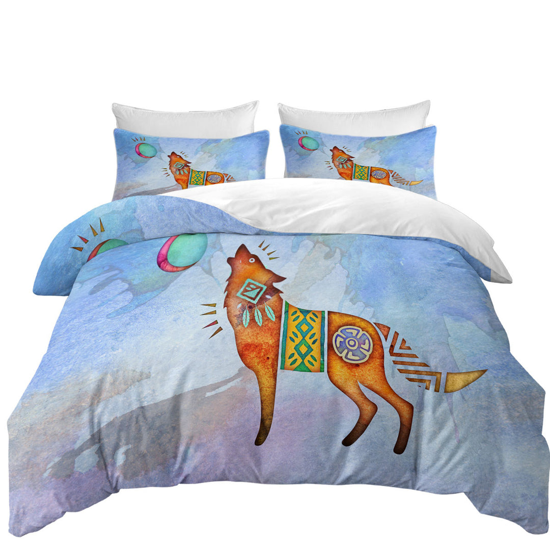 Duvet Cover sale with Native American Wild Animal Art Painted Wolf