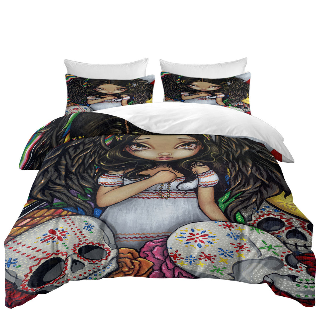 Duvet Cover sale with Sugar Skulls and Angel De Los Muertos