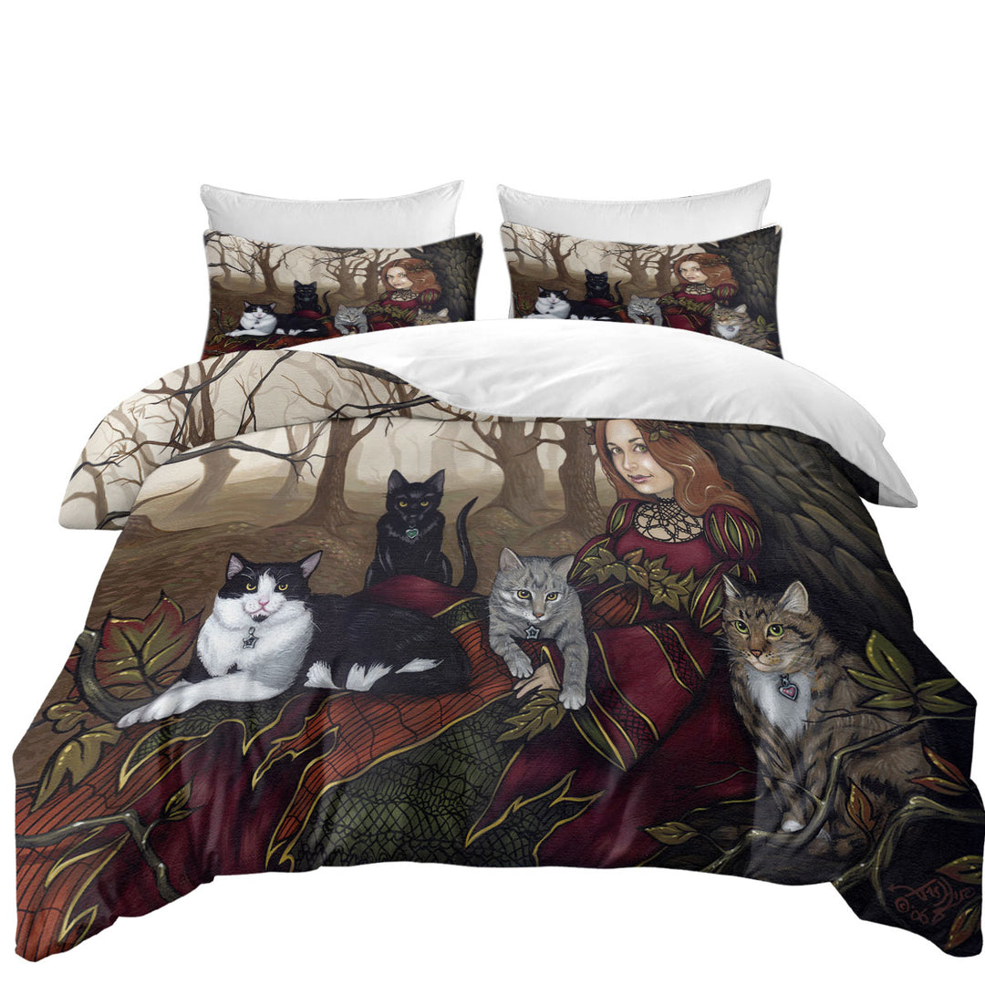 Duvet Cover sale with The Autumn Maiden Karen and Her Cats