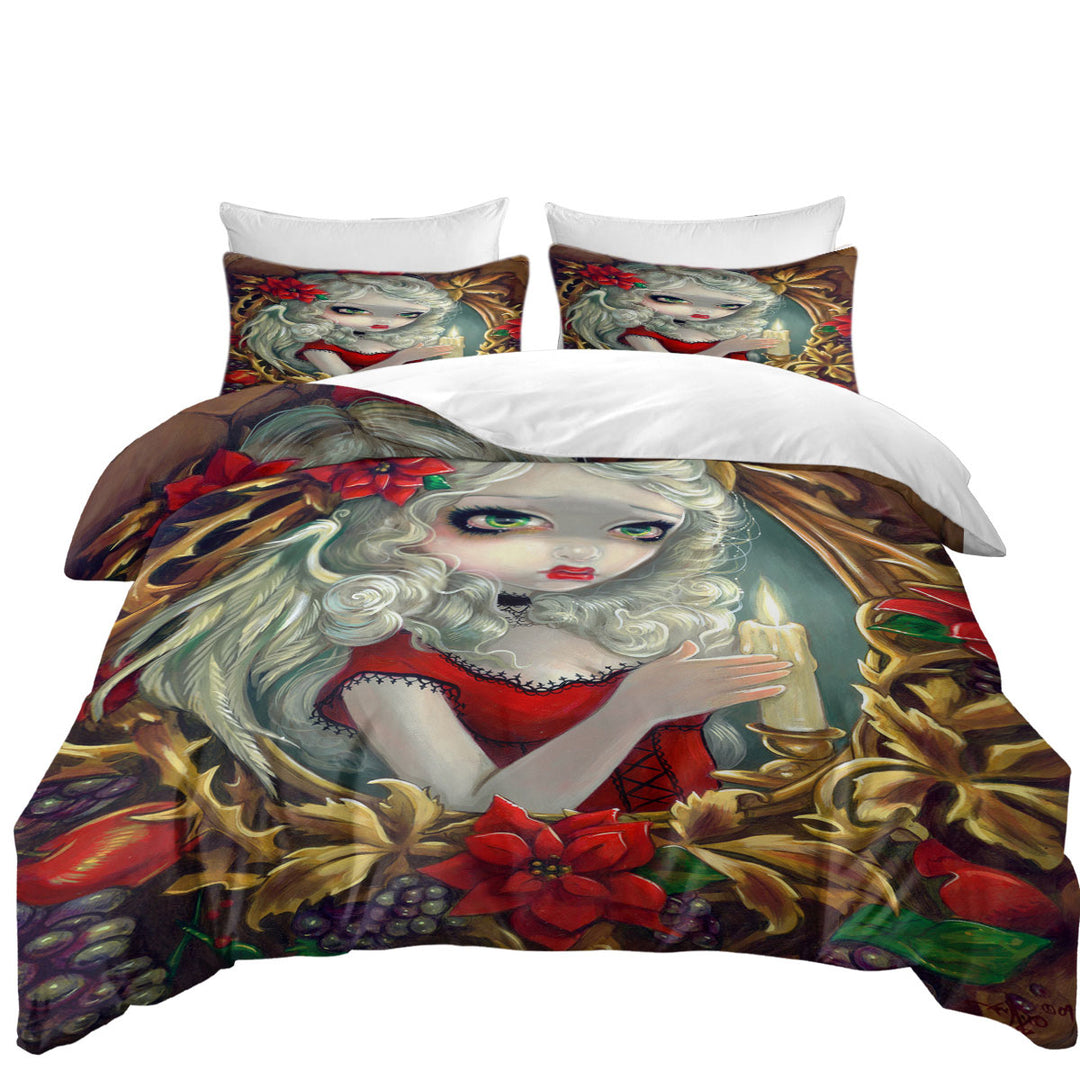 Duvet Cover sale with White Haired Beautiful Girl Christmas Candle