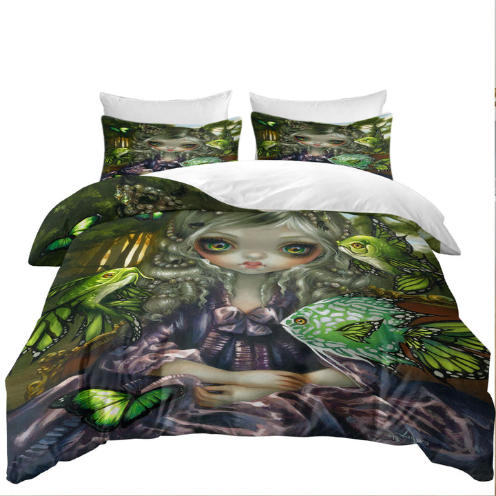 Duvet Cover set with Beautiful Girl and the Green Fish Butterflies