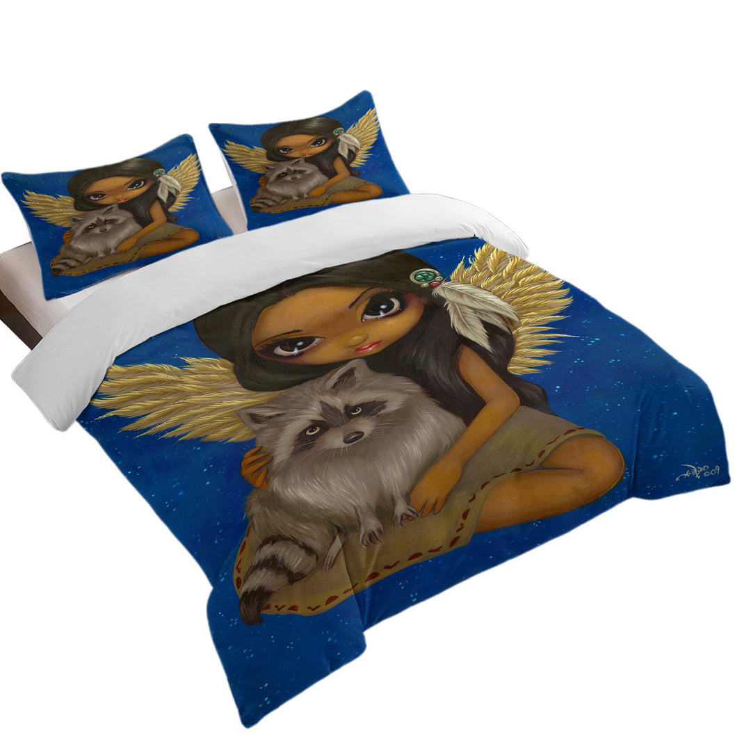 Duvet Cover set with Brother Raccoon Native American Angel