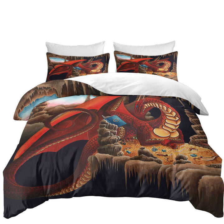 Duvet Cover set with Cool Fantasy Art Dragon Reading a Book