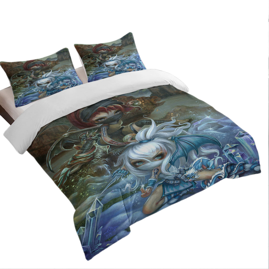 Duvet Cover set with Cool Ninja Dragonlings Stone and Ice Ninjas