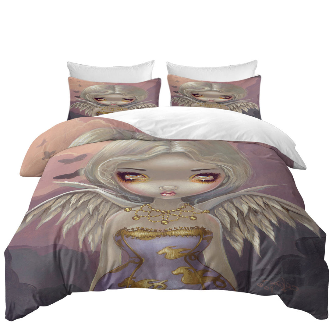 Duvet Cover set with Fantasy Painting Angel in Lilac