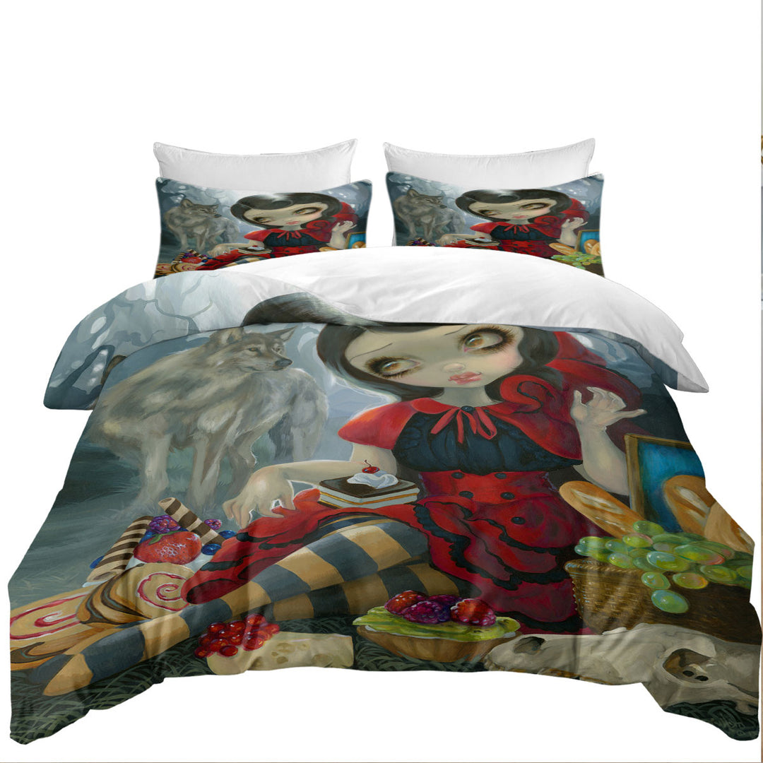 Duvet Cover set with Gothic Style Wolf and Red Riding Hood Picnic