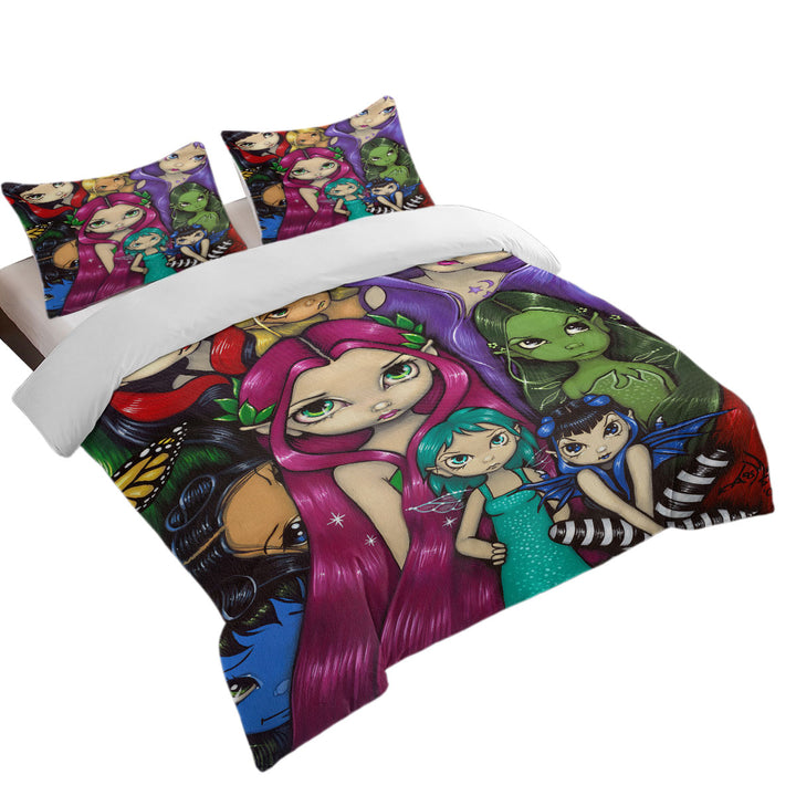 Duvet Cover set with Multi Colored Painting Fairy Group Portrait