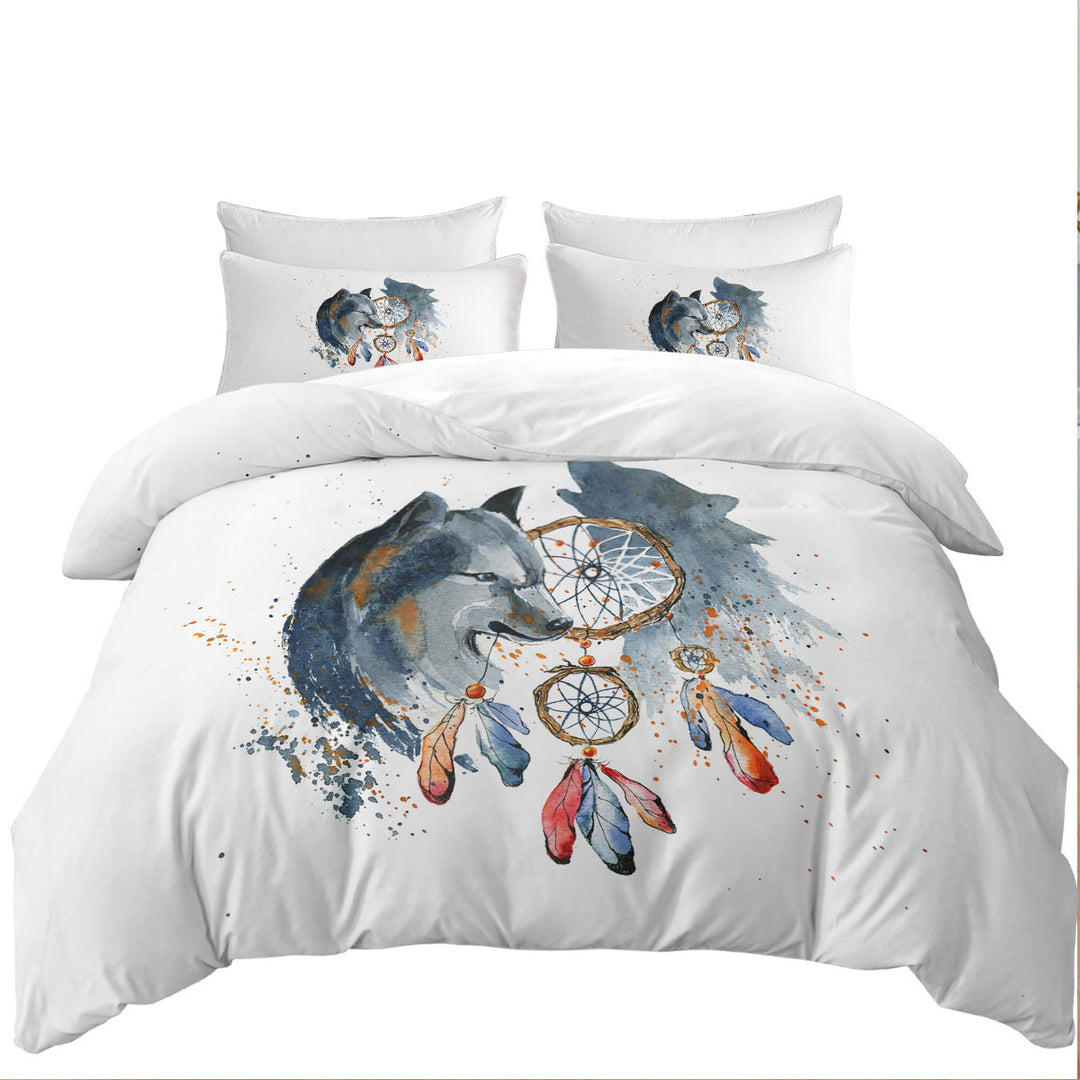 Duvet Cover set with Native American Wolf Painting