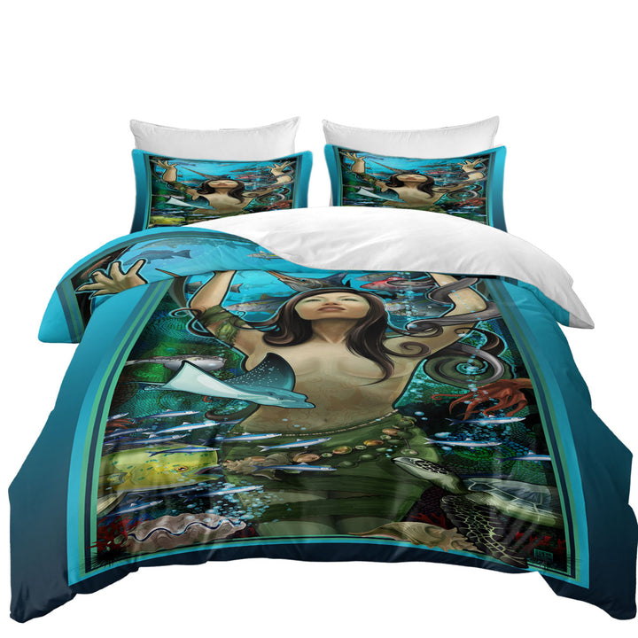 Duvet Cover set with Underwater Sexy Woman the Goddess of Marine Life