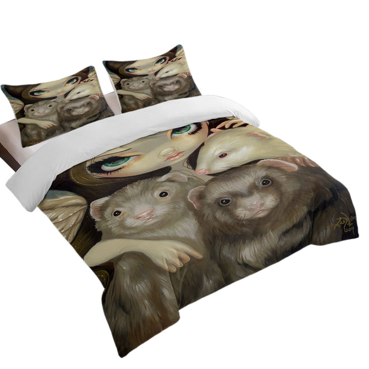 Duvet Cover with Angel with Ferrets