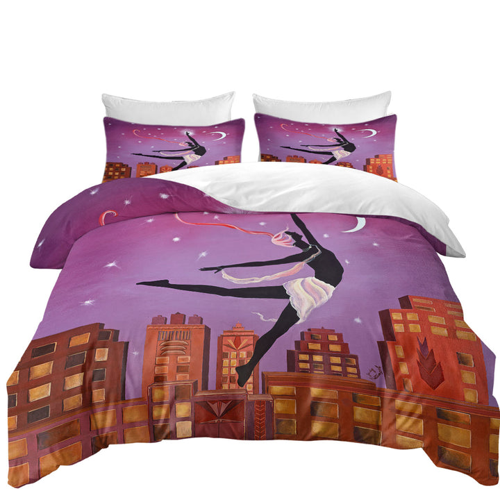 Duvet Cover with Art Deco Arabesque Night City Dancing Painting