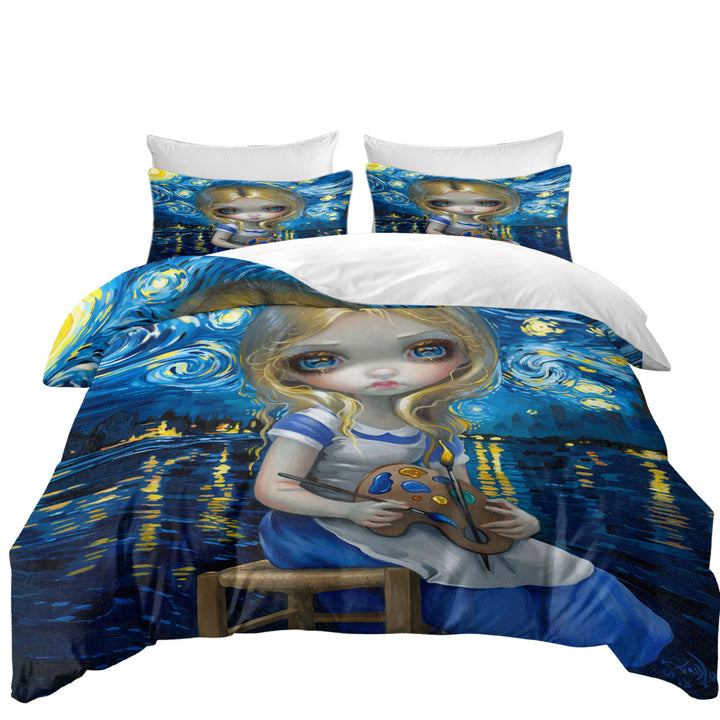 Duvet Cover with Art Painting Alice in a Van Gogh Nocturne