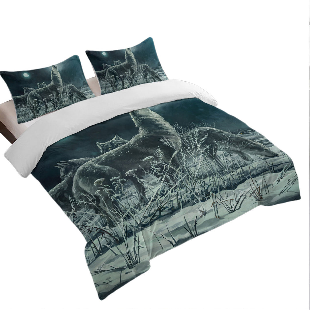 Duvet Cover with Art Painting Full Moon Wolf Pack