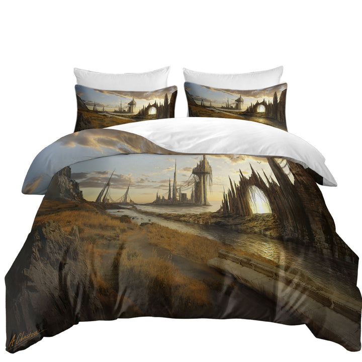 Duvet Cover with Atalantian City Luminous Ages Fantasy Art