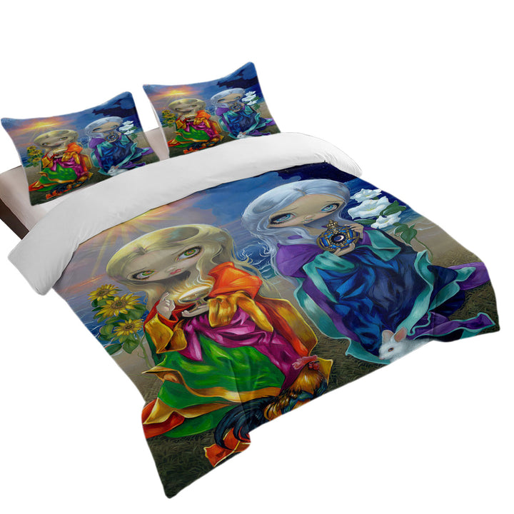 Duvet Cover with Beautiful Art Sun Child and Moon Child Day and Night