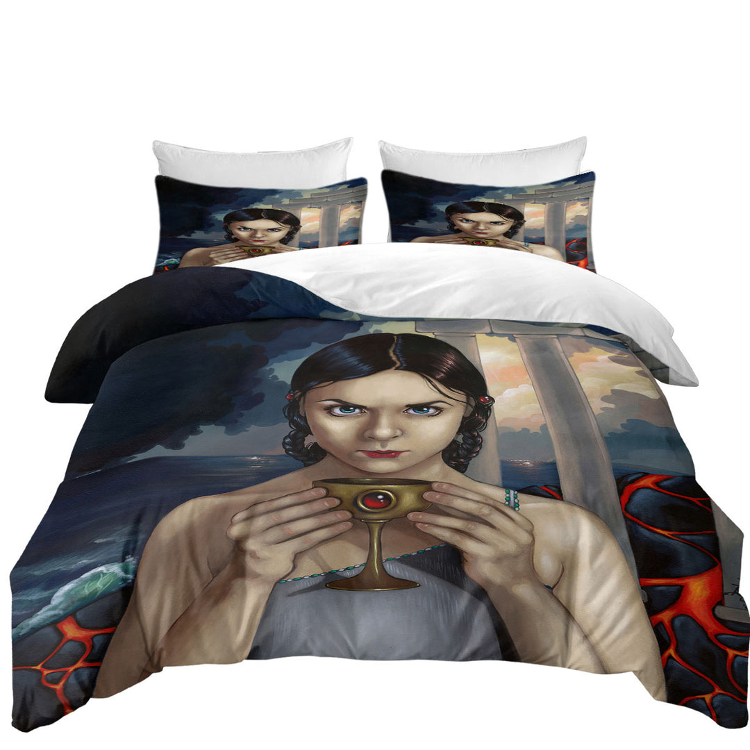 Duvet Cover with Beautiful Maiden the Fall of Atlantis Mythical City