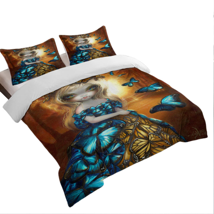 Duvet Cover with Beautiful Monarch and Blue Morpho Butterflies Queen