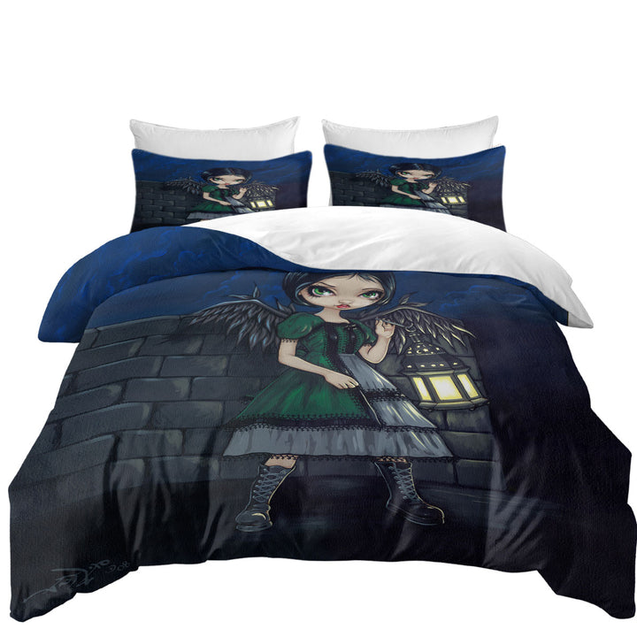 Duvet Cover with Big Eyed Beautiful Angel Lighting the Way