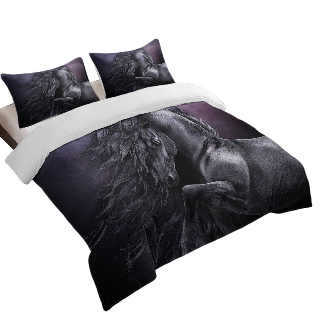 Duvet Cover with Black Horse Art Out of The Night