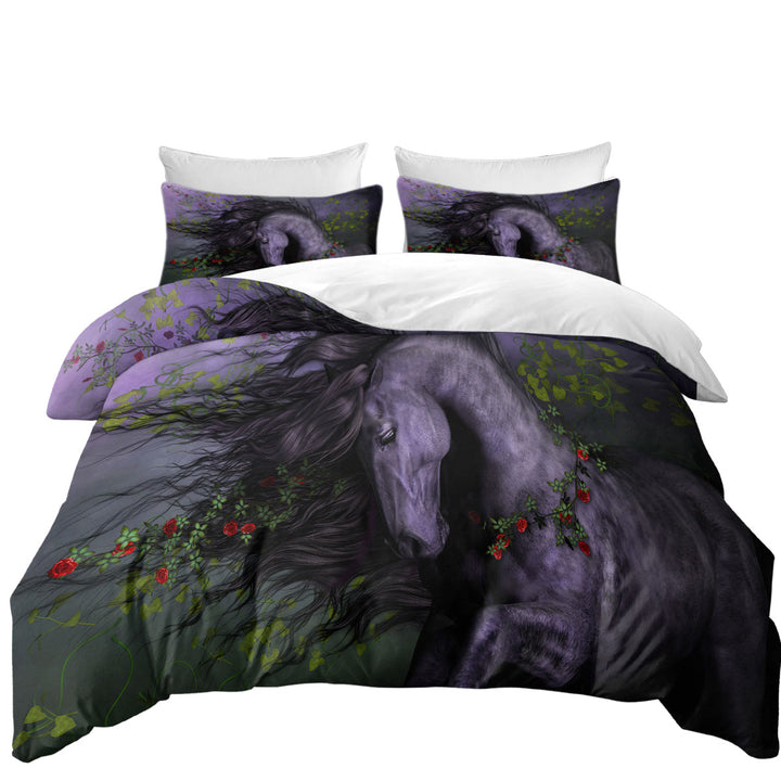 Duvet Cover with Black Wild Horse the Wild Rose