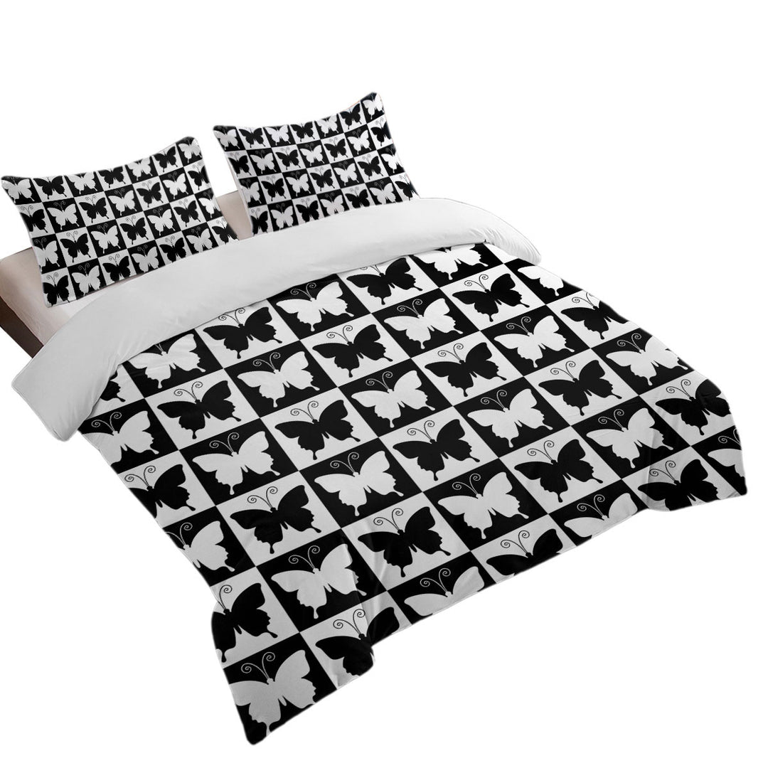 Duvet Cover with Black and White Checkered Butterflies