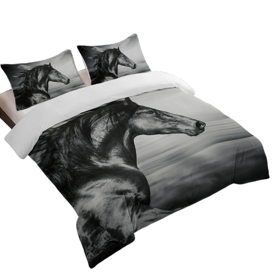 Duvet Cover with Black and White Photo Wild Horse