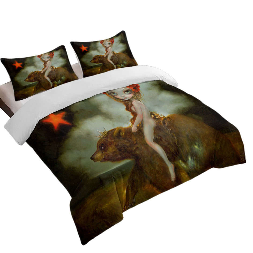 Duvet Cover with California Godiva Lady Riding a Bear