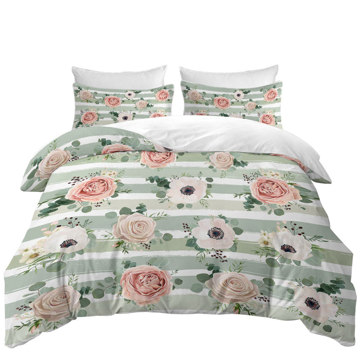 Duvet Cover with Classic Floral With Stripes