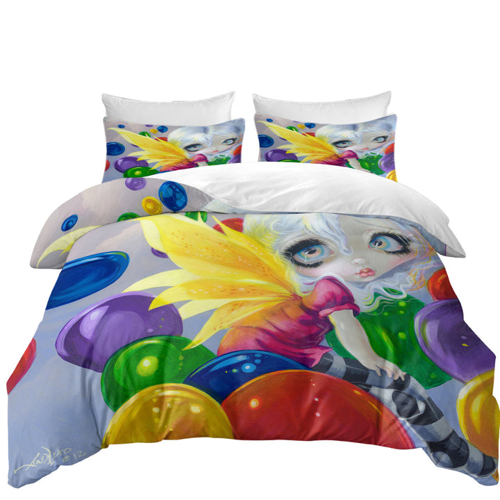 Duvet Cover with Colorful Kids Fantasy Fairy Balloons