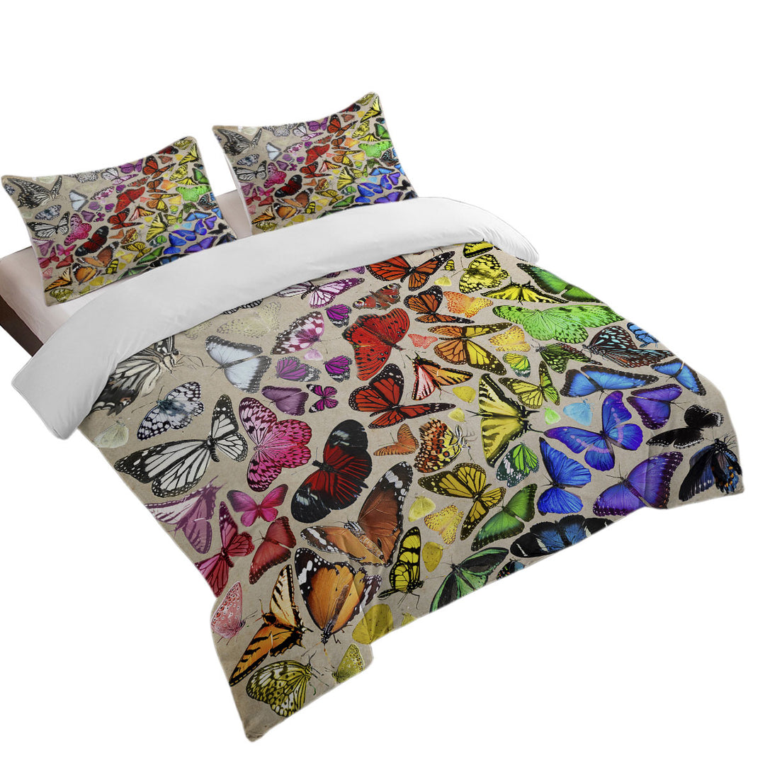 Duvet Cover with Colorful Rainbow Cluster of Butterflies